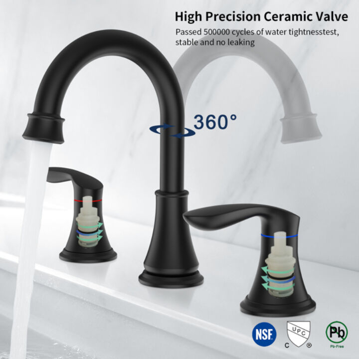 2-Handle Widespread Bathroom Sink Faucet, 3-Hole Vanity Faucet with Swivel Spout