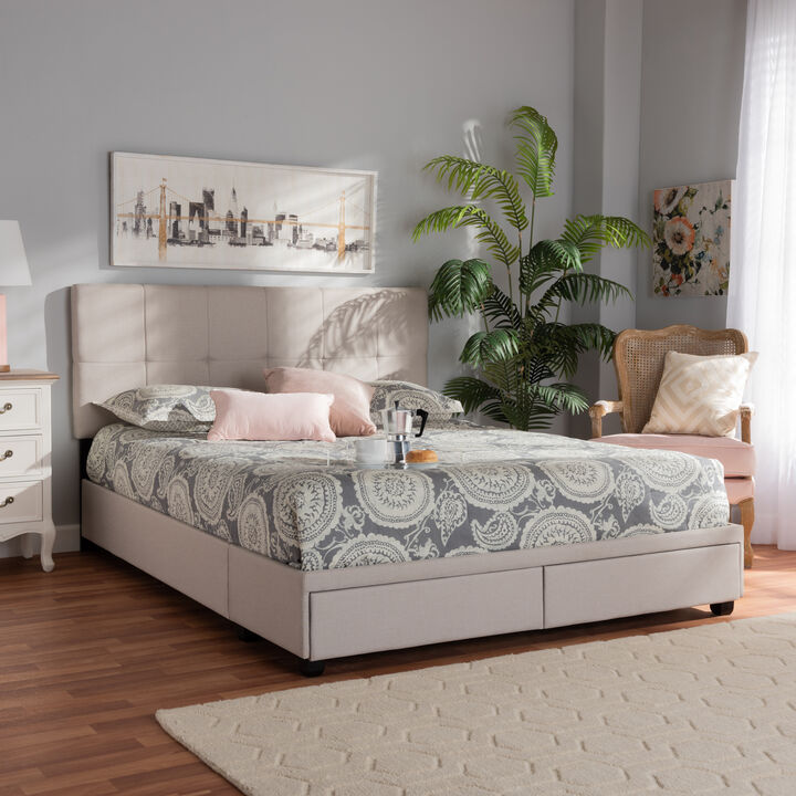 Baxton Studio Netti Dark Grey Fabric Upholstered 2 Drawer Queen Size Platform Storage Bed
