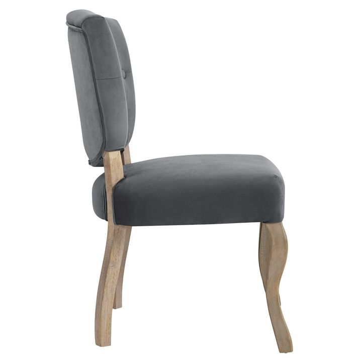 Modway Array French Vintage Tufted Performance Velvet Weathered Wood Dining Chair in Gray