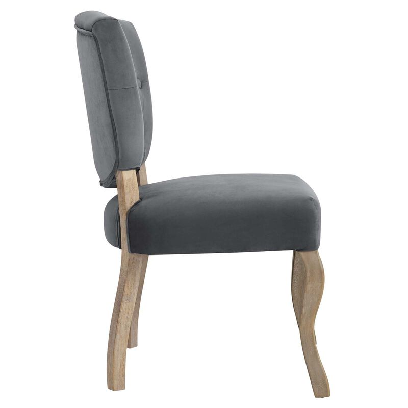 Modway Array French Vintage Tufted Performance Velvet Weathered Wood Dining Chair in Gray