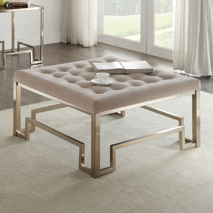 Beige Fabric Ottoman in Beige and Champagne