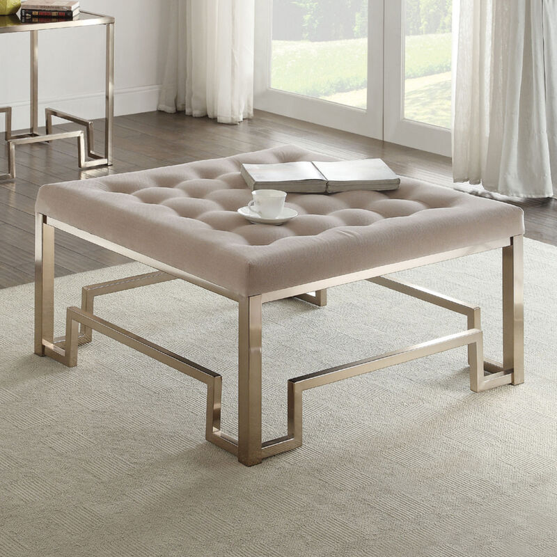 Beige Fabric Ottoman in Beige and Champagne
