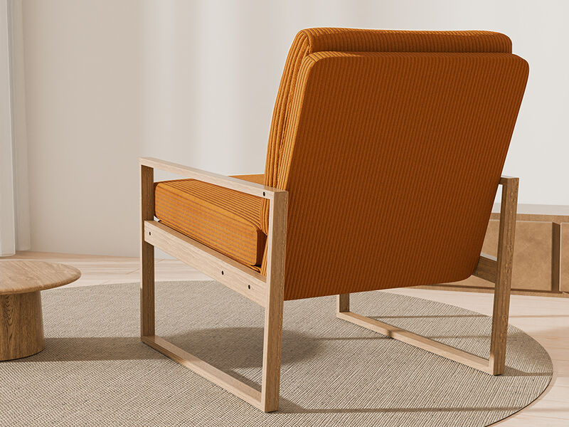 BELLEZE Modern Mustard Yellow Accent Chair, Mid-Century Corduroy Upholstered Lounge Chair, Wooden Frame Armchair for Living Room, Bedroom, or Office, Comfortable Padded Cushion