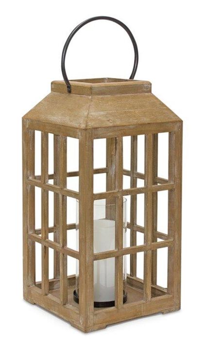 Hivvago Lantern 8.75"D x 22.5"H Wood/Glass