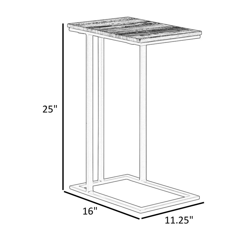 Enu 25 Inch Accent C Table, Marble Top, Black Metal Cantilever Base, Gray  - Benzara