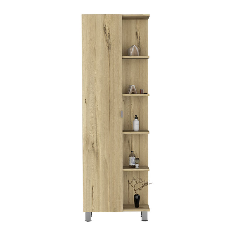 DEPOT E-SHOP Venus Linen Single Door Cabinet, Five External Shelves, Four Interior Shelves, Black