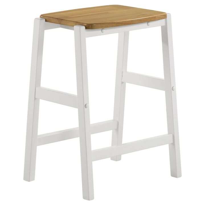 Hoa 24 Inch Counter Height Stool Set of 2, Footrest, White Brown Solid Wood - Benzara