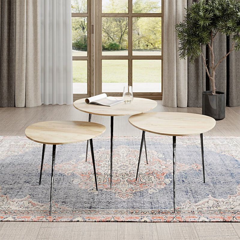 Jofran Reeves Abstract Contemporary Solid Acacia Wood Nesting End Tables (Set of 3)
