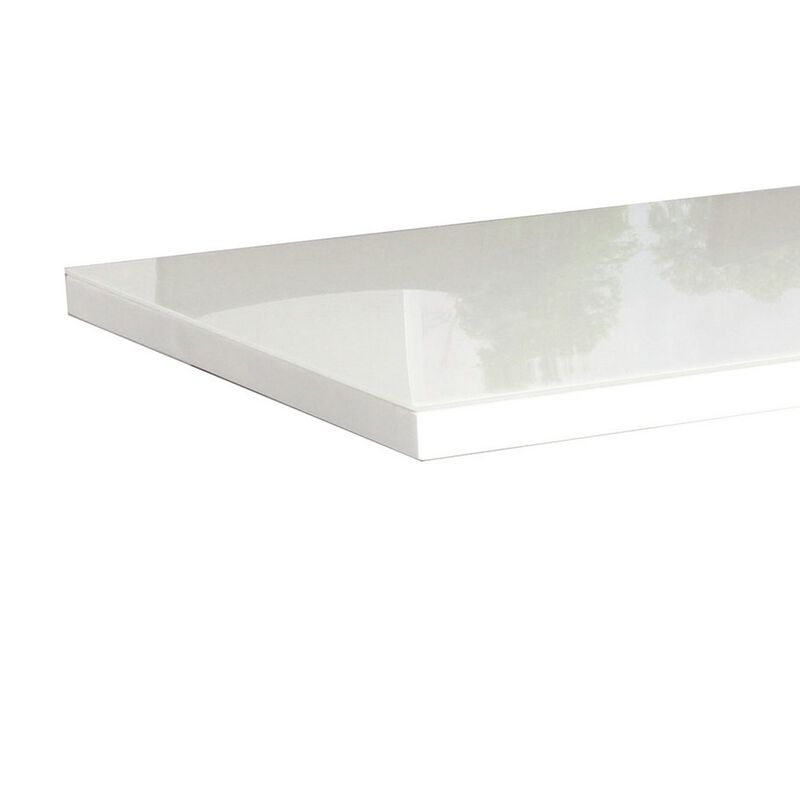 63 Inch Dining Table, Modern White Lacquered Rectangular Top, Steel Base - Benzara