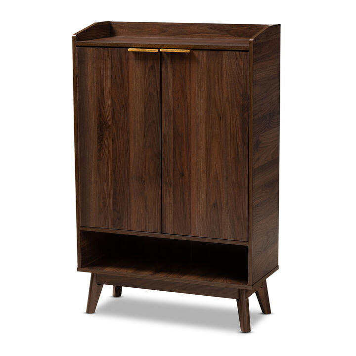 Baxton Studio Lena Mid Century Walnut Brown Finished 5 Shelf Wood Entryway Shoe Cabinet
