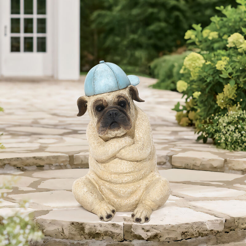LuxenHome Baseball Fan Puppy Dog with Skateboard Sculpture Resin Statue, Indoor and Outdoor