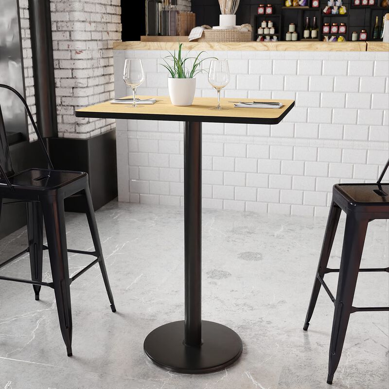 Flash Furniture Stiles 24'' x 30'' Rectangular Natural Laminate Table Top with 18'' Round Bar Height Table Base