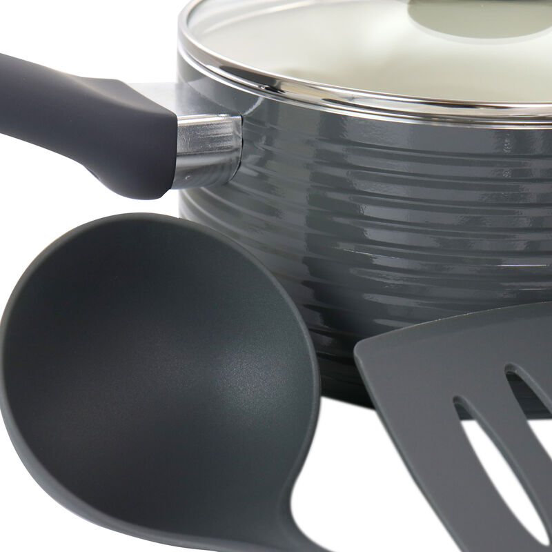 Oster Ridge Valley 8 Piece Aluminum Nonstick Cookware Set in Grey