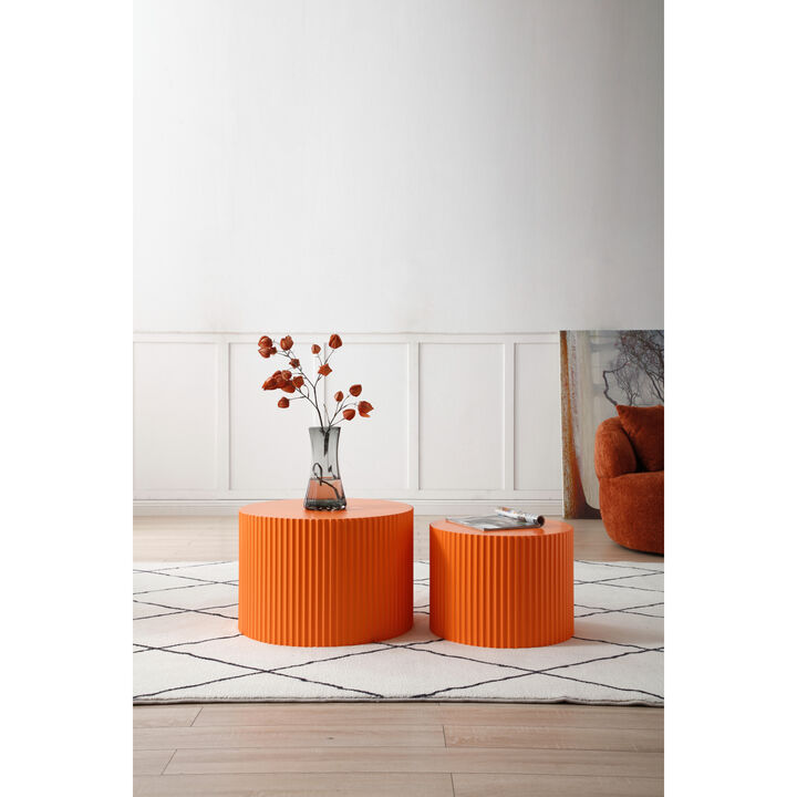 MDF Nesting Table Set Of 2, Handcraft Round Coffee Table For Living Room/Leisure Area