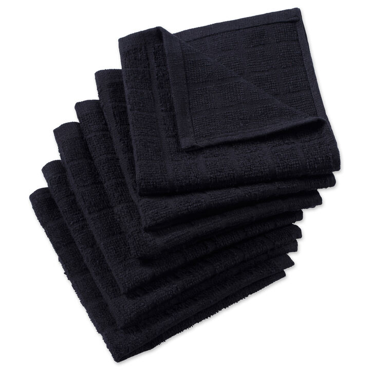 Set of 6 Black Solid Windowpane Squared Dishcloths 12" x 12"