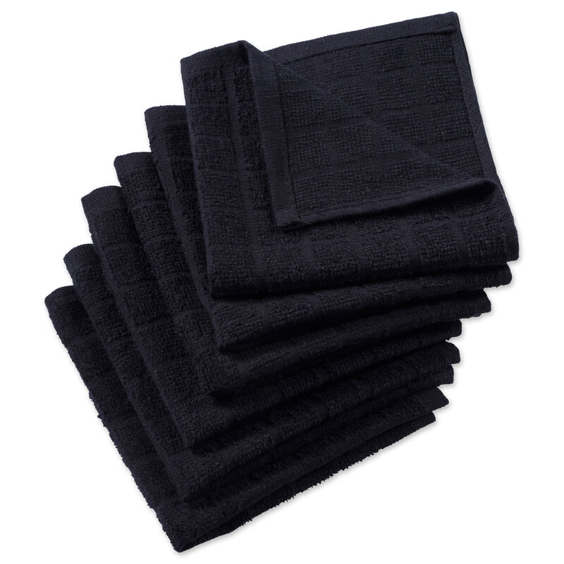 Set of 6 Black Solid Windowpane Squared Dishcloths 12" x 12"
