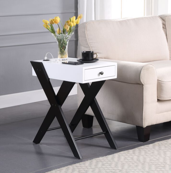 ACME Fierce Accent Table w/USB, White & Black