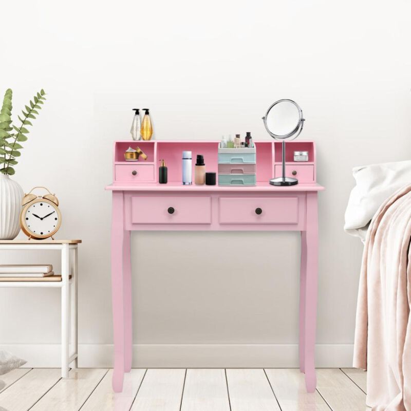 Hivvago Writing Desk 2-Tier Vanity Desk Computer Desk with 4 Drawers