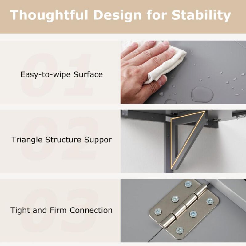 Hivvago 31.5 x 23.5 Inch Wall Mounted Folding Table for Small Spaces