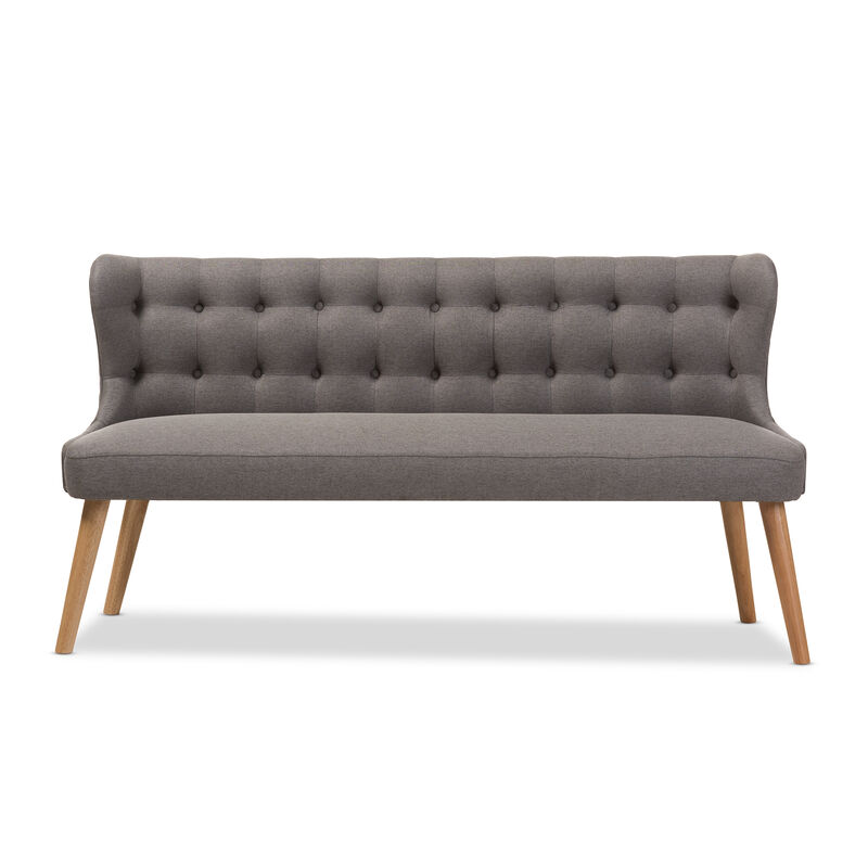 Baxton Studio Melody Mid Century Grey Fabric And Natural Wood Finishing Settee Bench