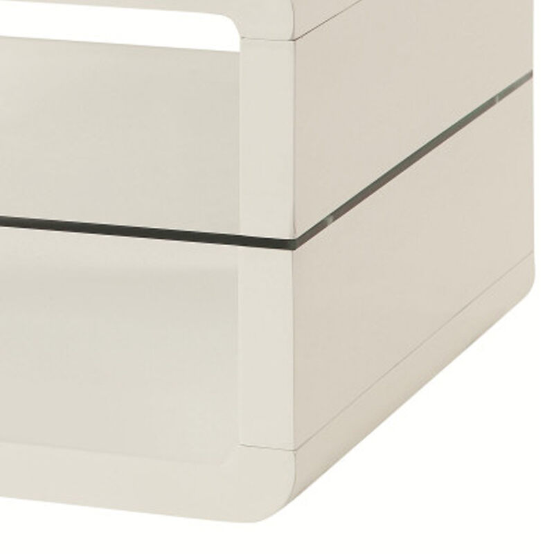 Modern Coffee Table With Rounded Corners & Clear Tempered Glass Shelf, White-Benzara