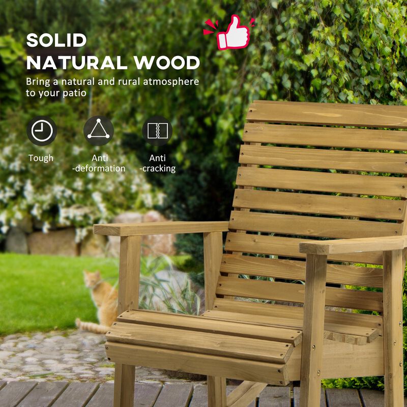Classic Porch Seating: Wooden Rocking Chairs with Slatted Design