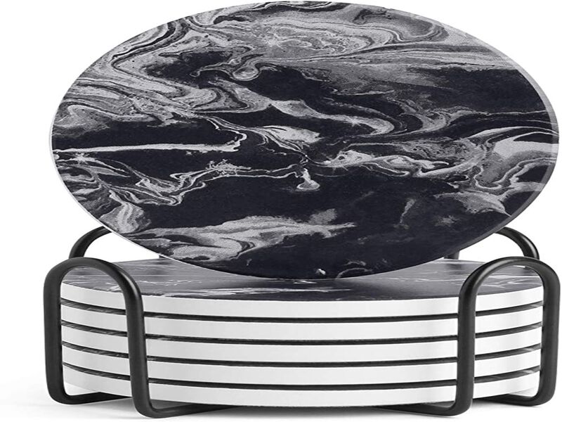 LIFVER Coasters with Holder, Set of 6 Drink Coaster for Tabletop Protection