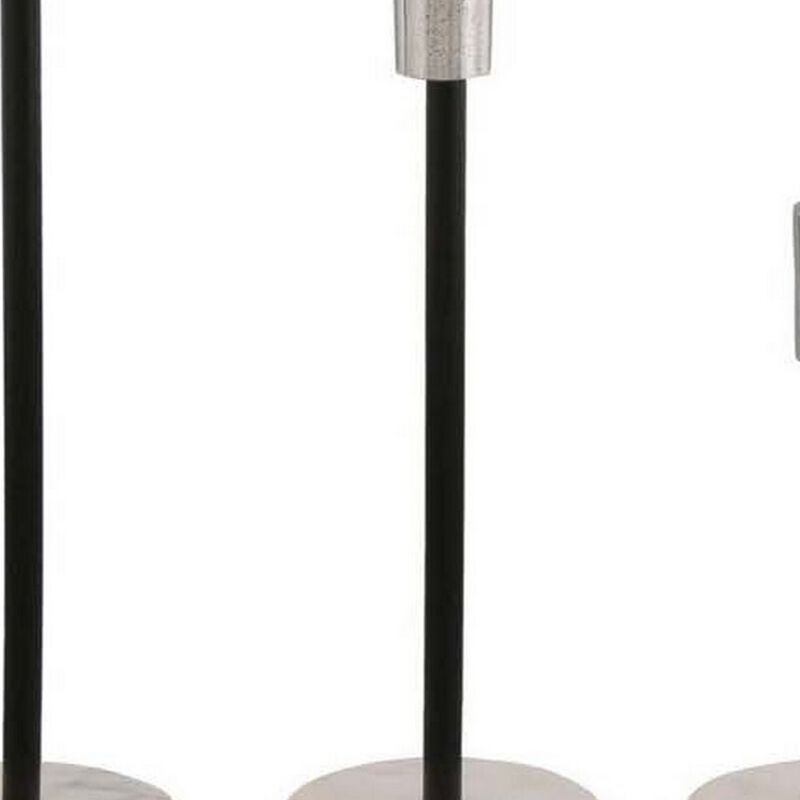 Ricco Tabletop Accent Decoration Set of 3, Black, Elegant Silver Metal - Benzara