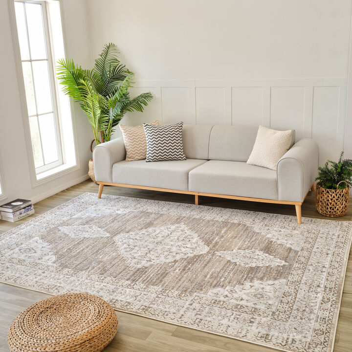 Nomad Vintage Distressed Beige Brown Indoor Area Rug
