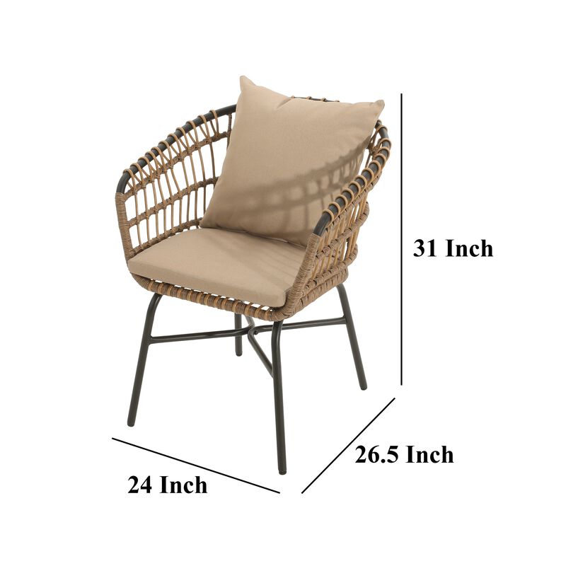 Wey Outdoor Side Chair Set of 2, Handwoven Rattan Curved Back, Black - Benzara