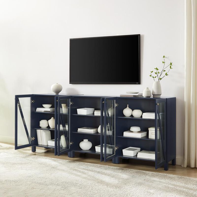 Cassai 3Pc Media Storage Cabinet Set Navy - 3 Storage Pantries