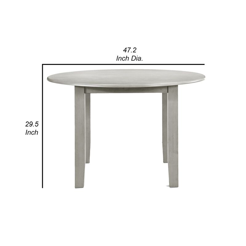 Pane 47 Inch Rounded Wood Dining Table, Smooth Gray Finish, Tall Block Legs - Benzara
