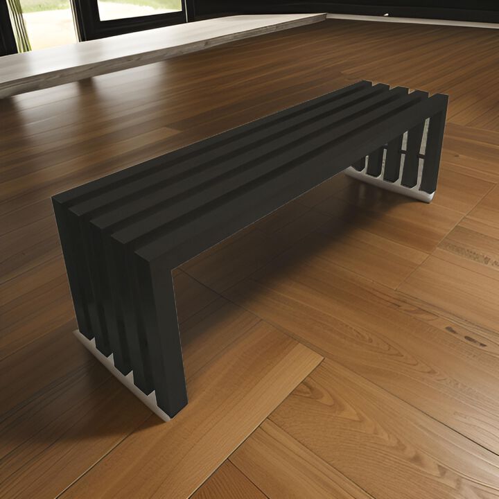 Namo 58 Inch Accent Bench, Modern Slatted Design, Rectangular, Black Steel - Benzara