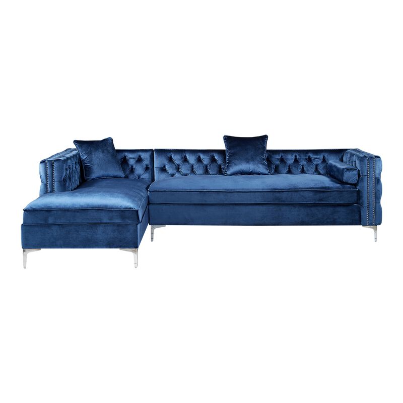 Inspired Home Clarinda Velvet Left Facing Chaise Sectional Sofa