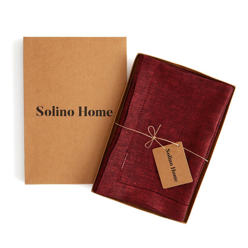 Solino Home 100% Pure Linen Table Throw 52 x 52 Inch | Milan for Thanksgiving, Christmas