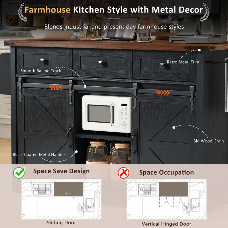 Merax Farmhouse Kitchen Island with Power Outlet