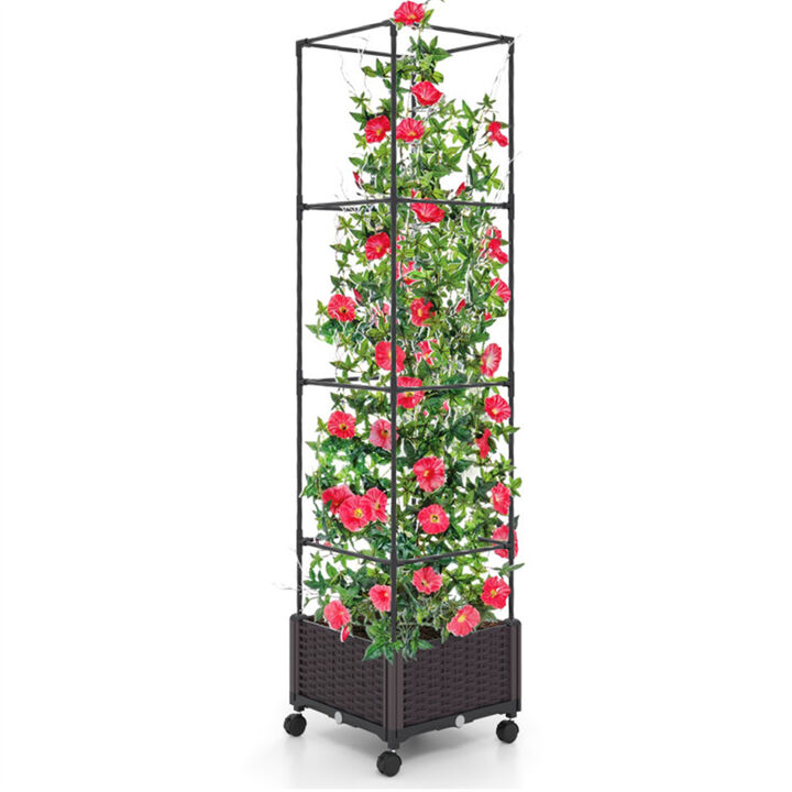 Garden Bed with Trellis Raised Planter Box with Climbing Plant Support for Outdoor Gardens