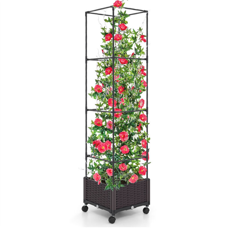 Garden Bed with Trellis Raised Planter Box with Climbing Plant Support for Outdoor Gardens