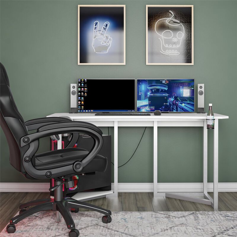 Ntense Quest Gaming Desk with CPU Stand, White