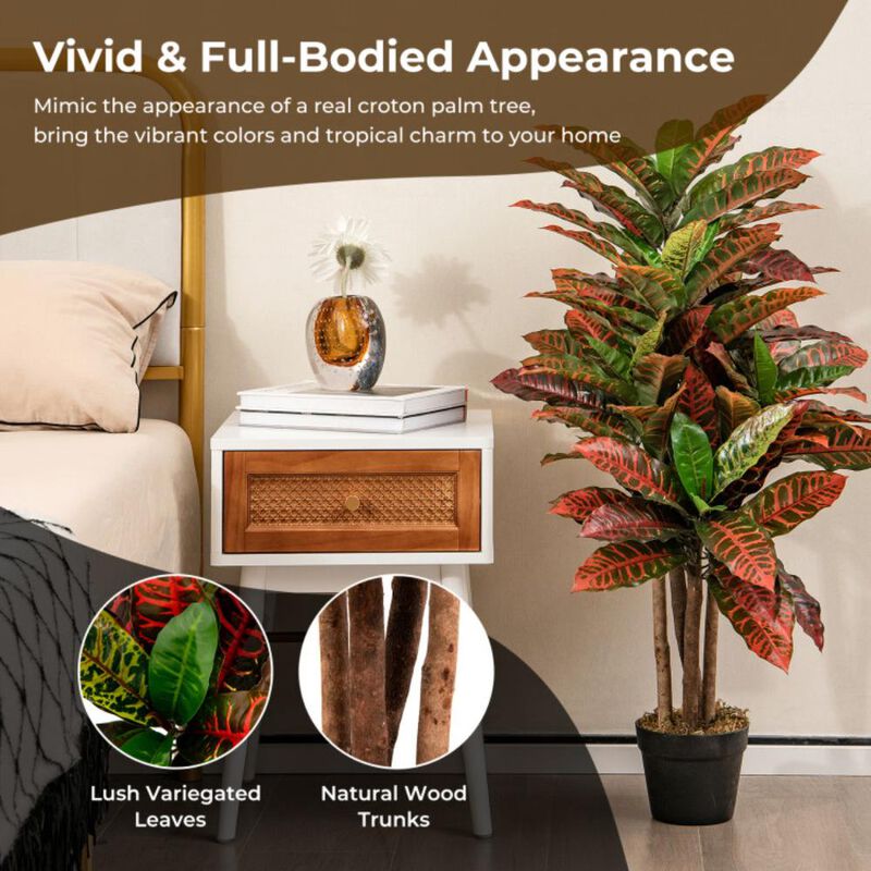 Hivvago Artificial Croton Plant 40 Inch Tall Fake Croton Palm Tree with Colorful Variegated Leaves and Pot