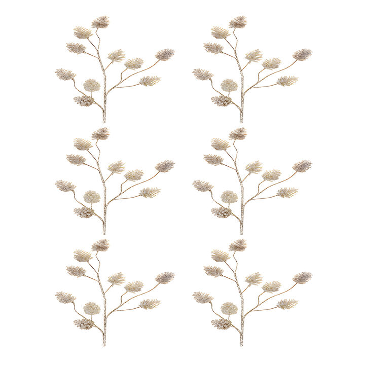Set of 6 Pine Cone Sprays – Plastic Christmas Holiday Decor for Home, Mantel, and Seasonal Display