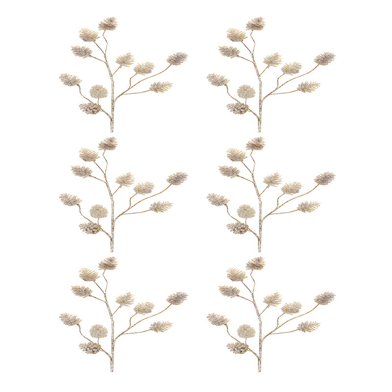 Set of 6 Pine Cone Sprays – Plastic Christmas Holiday Decor for Home, Mantel, and Seasonal Display