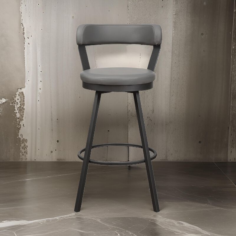 Leatherette Pub Chair with Curved Design Open Backrest, Set of 2,Light Gray - Benzara