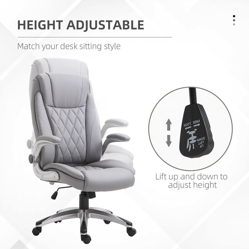 Gray Office Comfort: High-Back Faux Leather Rocker Chair