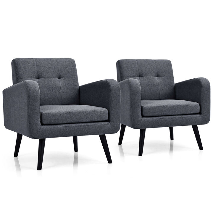 Costway 2PCS Accent Armchair Single Sofa Chair Home Office w/ Wooden Legs Gray