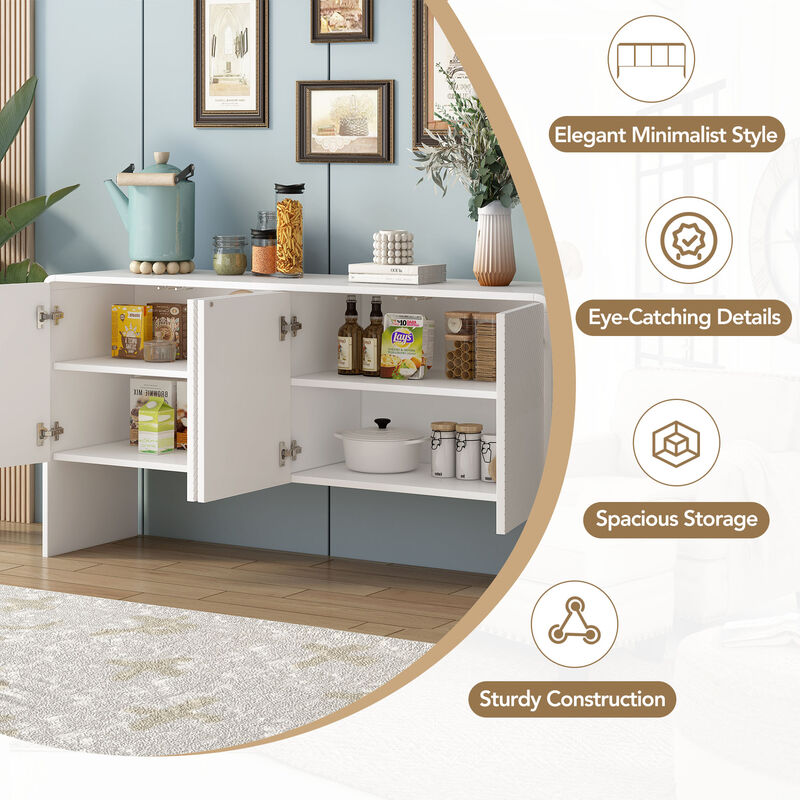 60" Sideboard With Adjustable Shelves Living Room & Entryway, White