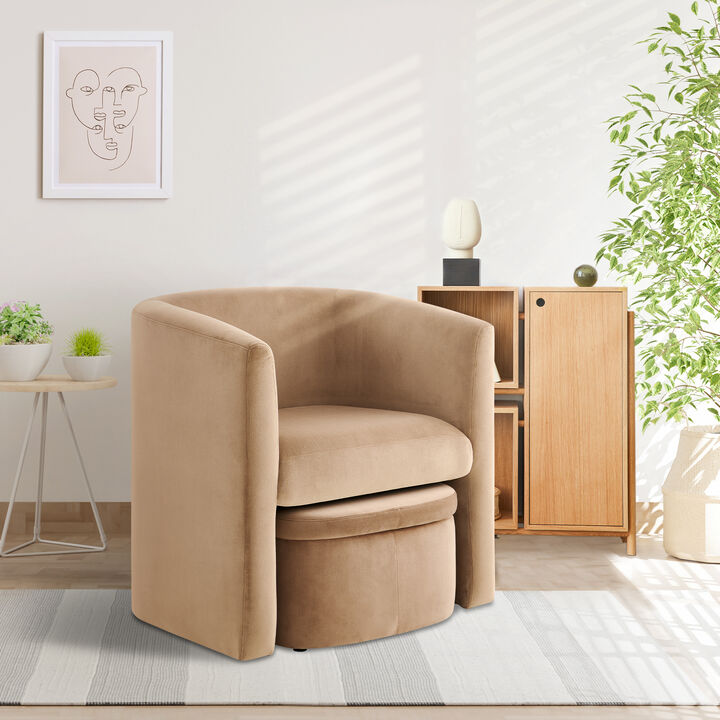 Upholstered Sherpa Barrel Chair with Storage Ottoman Set Green Color Modern Single Sofa Accent Lounge Chair