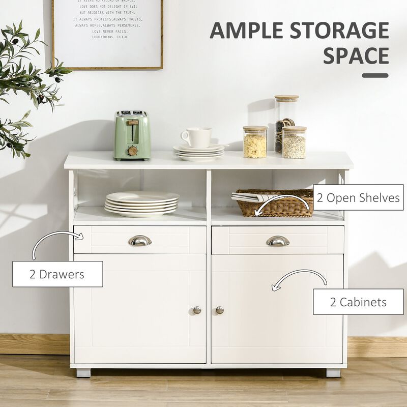 White Kitchen Organizer: Sideboard Buffet with Drawers and Large Top