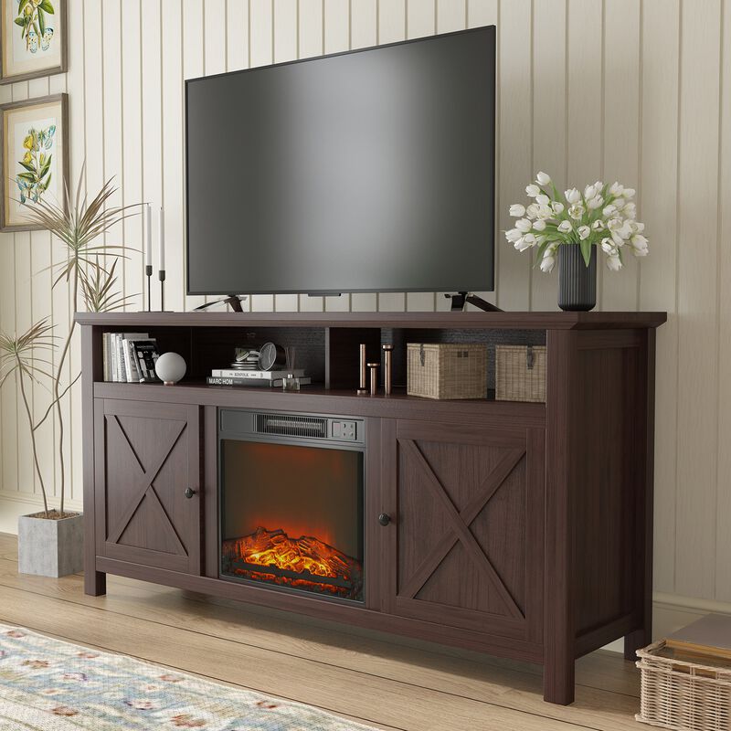 Brown TV Stand Fits TVs up to 75 in. with Electric Fireplace