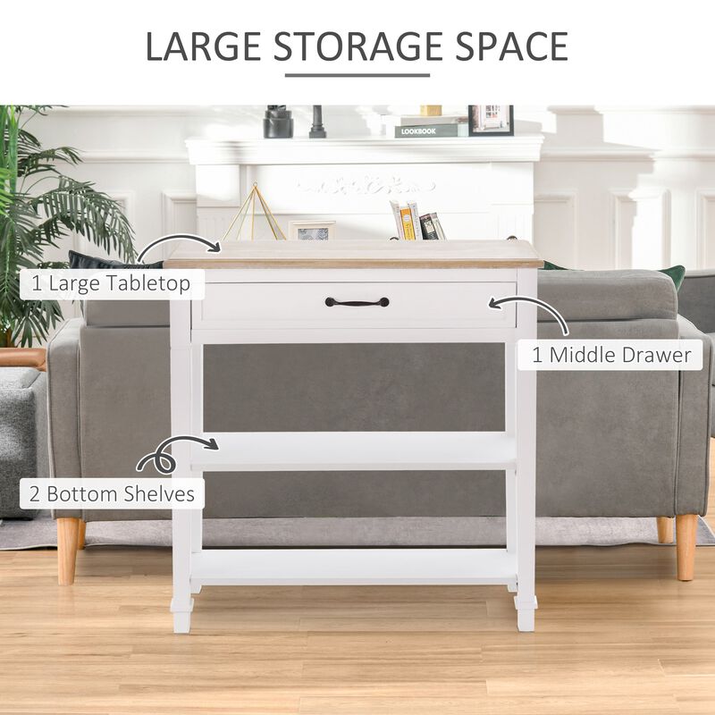 White Retro Entryway: Multifunctional Console Table with Storage